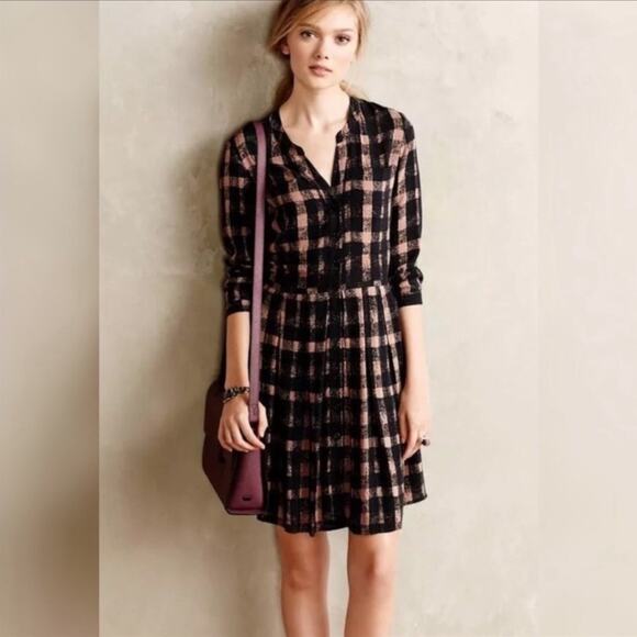 Anthropologie 11.1 Tylho Checkered Buffalo Plaid Button Front Shirt Dress XS - Picture 1 of 9